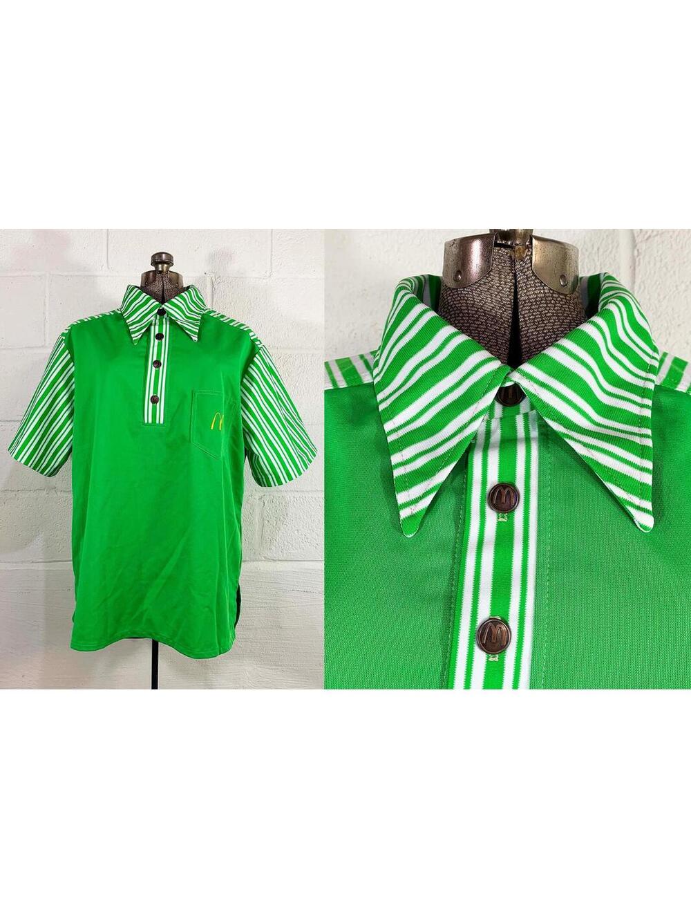 1976 McDonald's Uniform Polo Kelly Green Crest Halloween Costume Medium